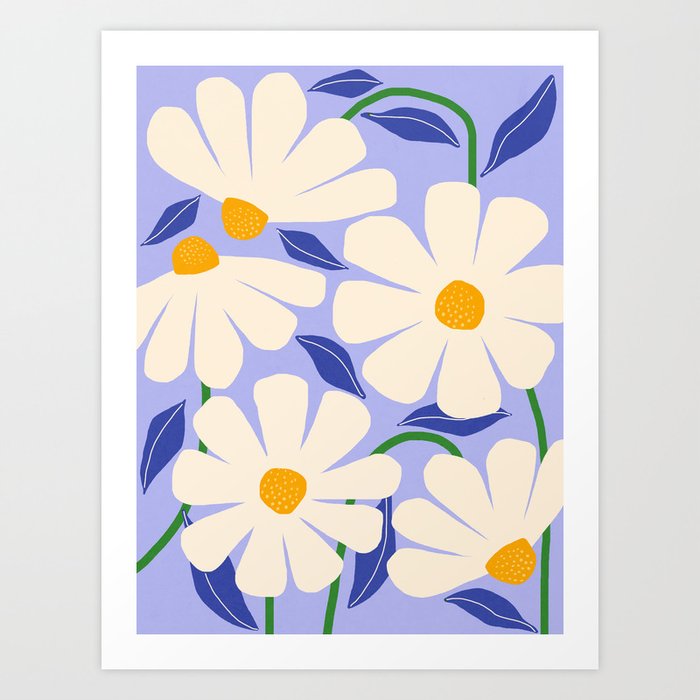 Wild Daisies - periwinkle Art Print