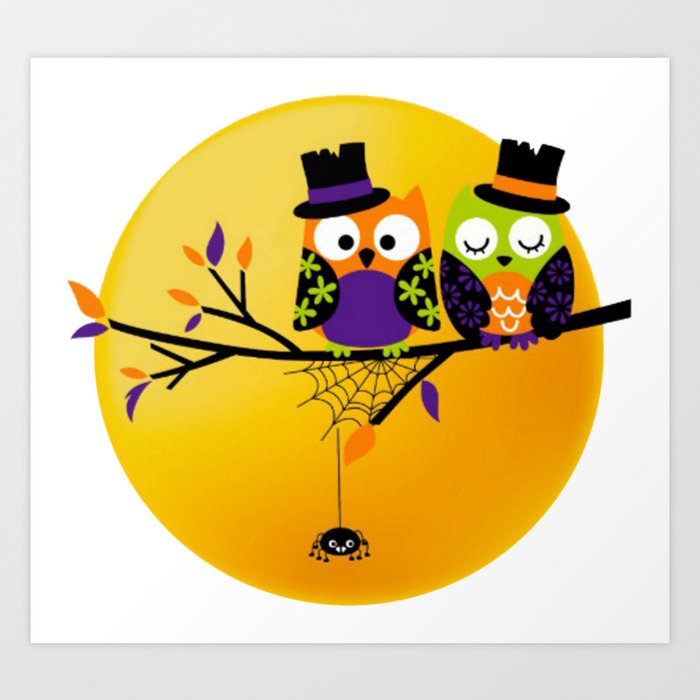 Halloween Owls On Branch Art Print By Bilinyam Society6