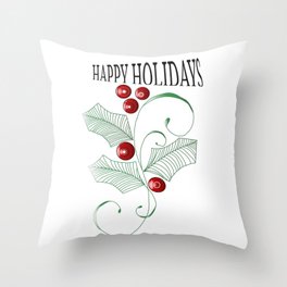 Happy Holidays Holly Art Design Throw Pillow