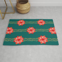 Red Climbing Roses on Warm Teal (pattern) Area & Throw Rug