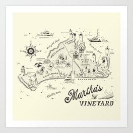 Martha's Vineyard Map Art Print