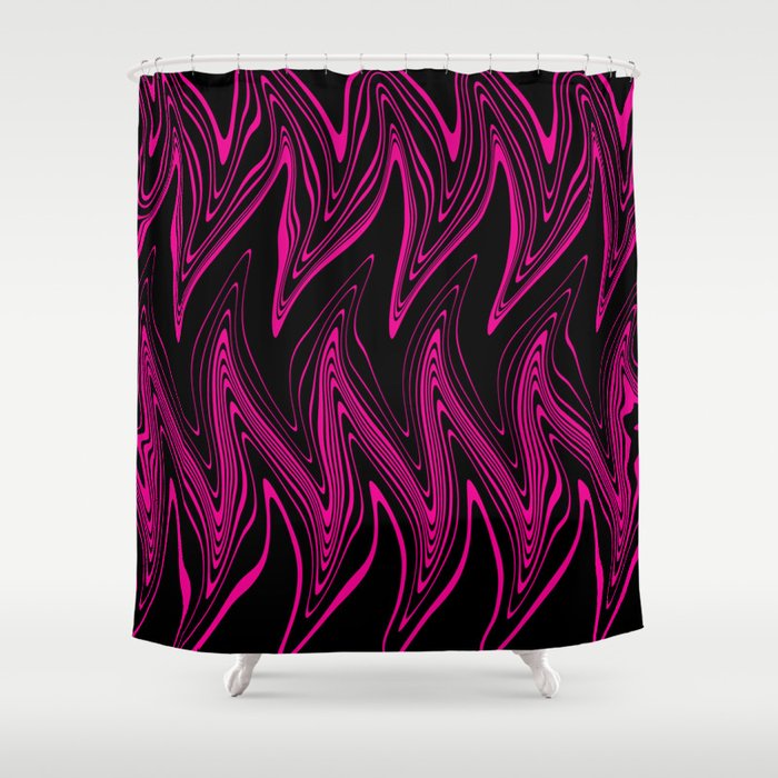 Warped - Magenta and Black Shower Curtain