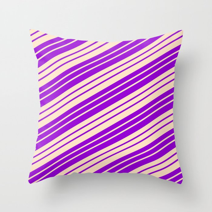 Dark Violet and Bisque Colored Stripes/Lines Pattern Throw Pillow
