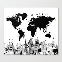 world map city skyline 4 Canvas Print