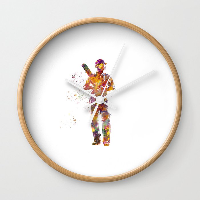 Cricket player in watercolor Wall Clock