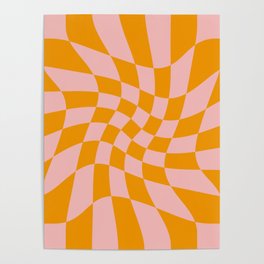 Wavy Check - Orange And Pink - Checkerboard Pattern Print Poster