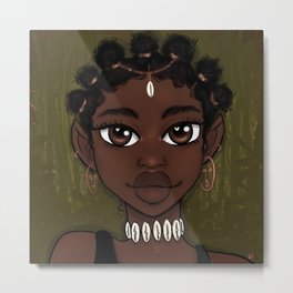 Nubian Metal Print | Mythical, Curated, Afrocentric, Digital, Blackgirlmagic, Nubian, Princess, Ink Pen, Golden, Drawing 