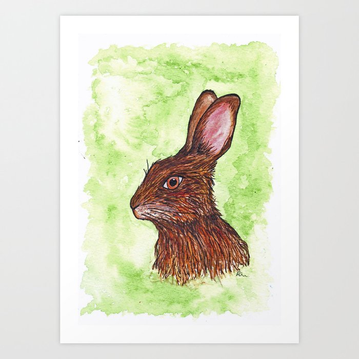 Wild hare original watercolour and Ink Art Print