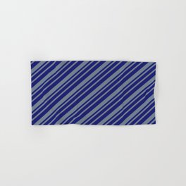 [ Thumbnail: Midnight Blue & Slate Gray Colored Striped Pattern Hand & Bath Towel ]