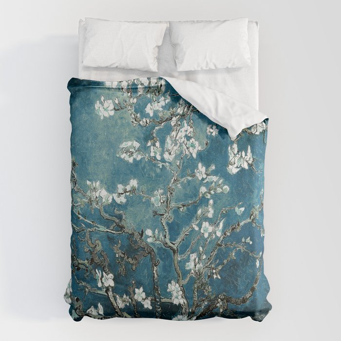 Van Gogh Almond Blossoms : Dark Teal Bettbezug | Gemälde, Teal, Blau, Oil, Digital, Landscape, Natur, Impressionism, Vintage, Vincent-van-gogh