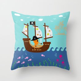 Little Captain Pirate Octopus Throw Pillow