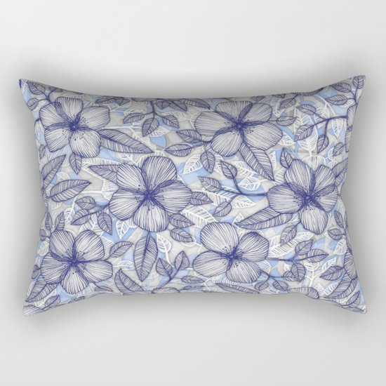 Indigo Summer - a hand drawn floral pattern Rectangular Pillow