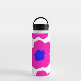Large Pop-Art Retro Flowers in Bright Blue Pink on White Background #society6 #decor #pretty #buyart Water Bottle