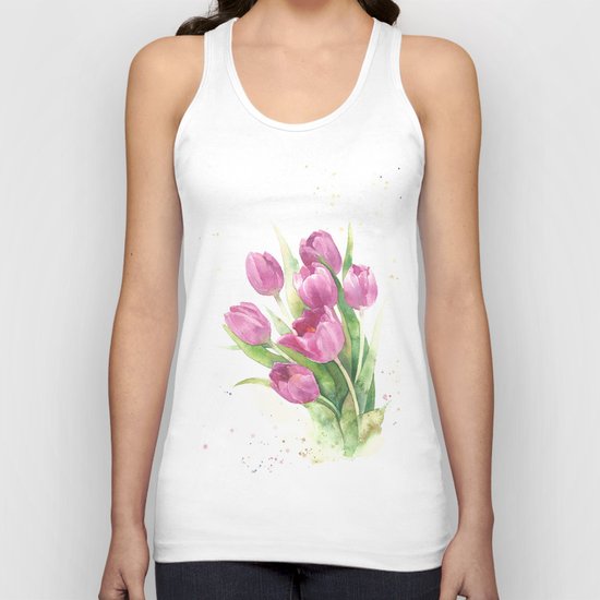 Watercolor bouquet of pink tulips Unisex Tank Top
