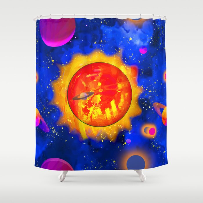 Sun and Planets Night Sky by Katie Stern Shower Curtain