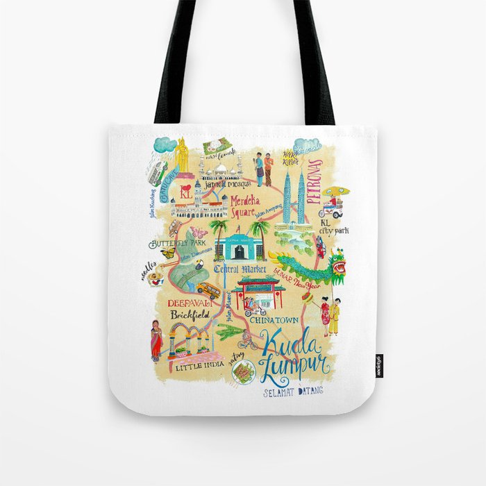 Illustrative map Kuala Lumpur Malaysia travel Tote Bag