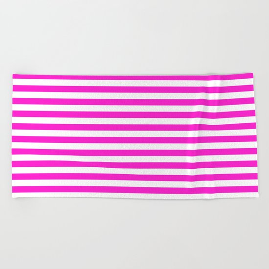 Horizontal Stripes (Hot Magenta/White) Beach Towel