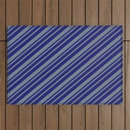 [ Thumbnail: Midnight Blue & Slate Gray Colored Striped Pattern Outdoor Rug ]