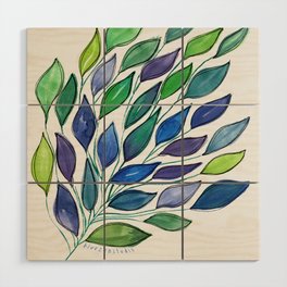 Vibrant Leaves - Blue Green Violet Wood Wall Art