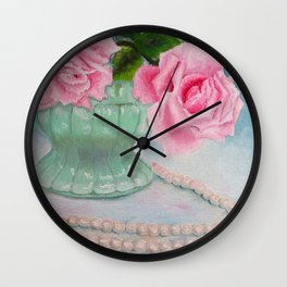 Jadeite, Pink Roses and a String of Pearls Wall Clock