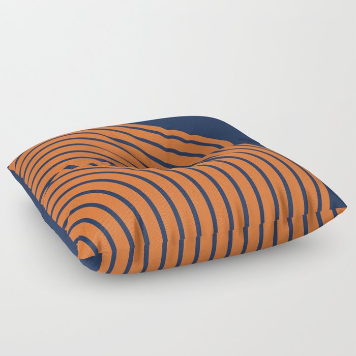 Abstract Geometric Lines 34 in Navy Blue Orange (Rainbow) Floor Pillow