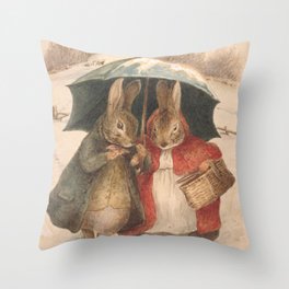 Bunnies in the rain - Beatrix Potter Throw Pillow