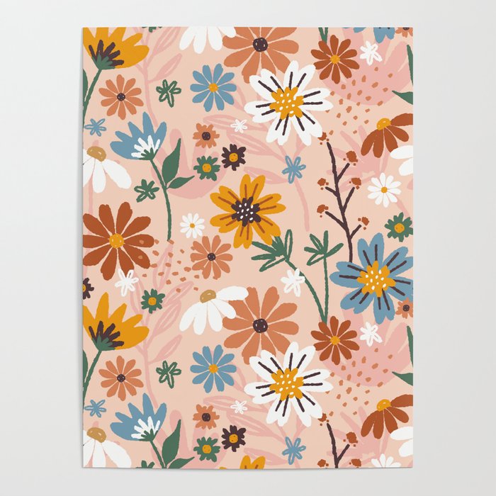 hand-painted-abstract-floral-pattern Poster