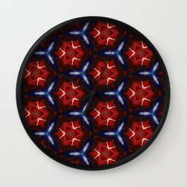 Modern, abstract geometric pattern in tamarillo, regent gray, milano red, cocoa brown, blue-gray, almond, Catalina blue Wall Clock