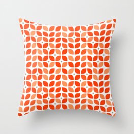 Red geometric floral leaves pattern in mid century modern style Throw Pillow