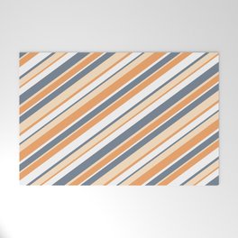 [ Thumbnail: Slate Gray, Bisque, Brown & White Colored Stripes/Lines Pattern Welcome Mat ]