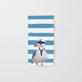 Captain Seagull on blue stripes Hand & Bath Towel