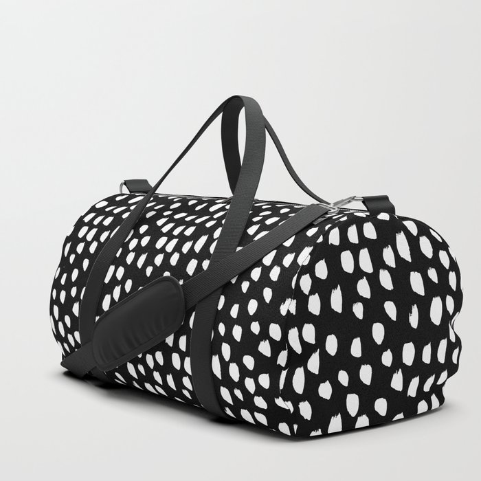 Handdrawn drops and dots on black - Mix & Match with Simplicty of life Duffle Bag
