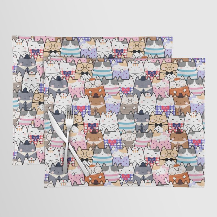 Kawaii Cute Cats Pattern Placemat