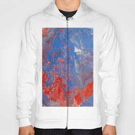 Fluid Art Acrylic Painting, Pour 13, Blue, Red & White Blended Color Hoody