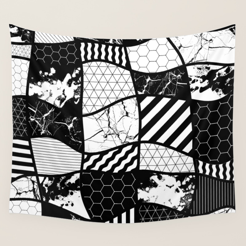 Crazy Patchwork (Abstract, black and white, geometric designs) Wall  Tapestry by PrintPix | Society6