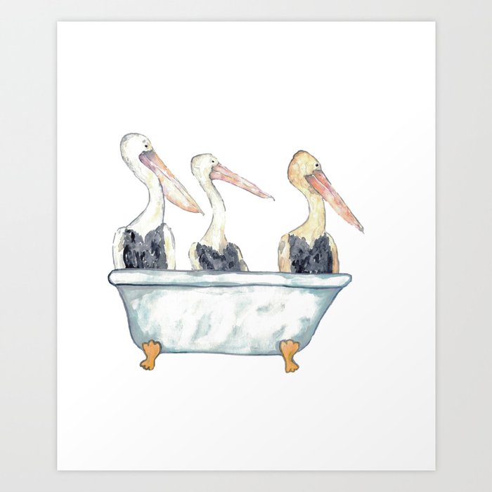 Pelican taking bath watercolor Art Print