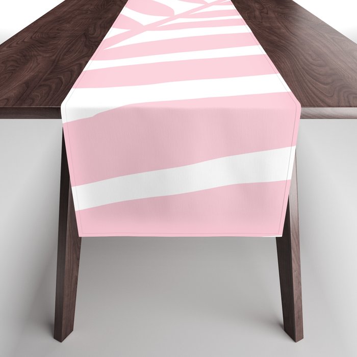 Palm Leaf Print Baby Pink Preppy Minimalistic Pattern Modern Decor Table Runner