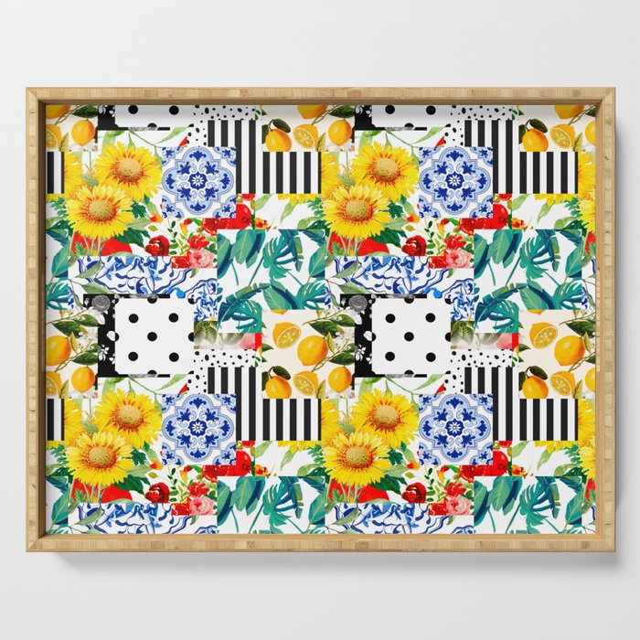 Italian,Sicilian art,patchwork,summer Flowers Serving Tray
