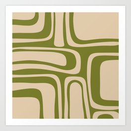 Palm Springs - Midcentury Modern Retro Pattern in Mid Mod Beige and Olive Green Art Print