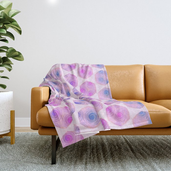 Modern Geometric Hexagons With Swirls Pink Blue Throw Blanket