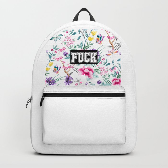 FUCK - white floral pattern Backpack