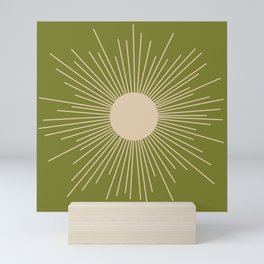 Mid-Century Modern Sunburst - Minimalist Sun in Mid Mod Beige and Olive Green Mini Art Print