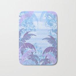 Polynesian Palm Trees And Hibiscus Blue Haze Abstract Bath Mat