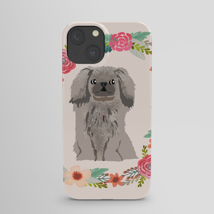pekingese floral wreath dog breed pet portrait pure breed dog lovers iPhone Case