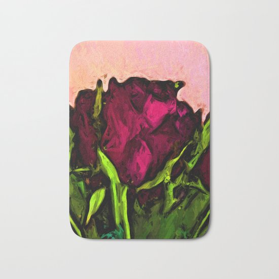 Red Rose with Green Leaves Bath Mat