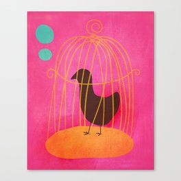 Hot Pink Crow Bird In a Cage Canvas Print