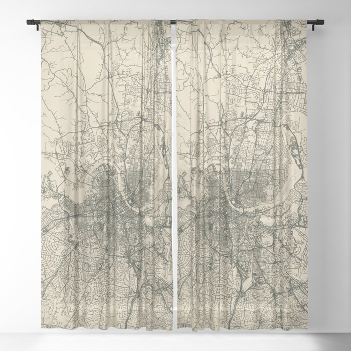 Nashville, Tennessee - Vintage City Map - USA Town - Retro Aesthetic Sheer Curtain