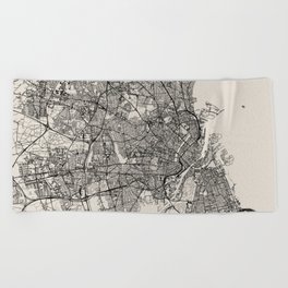 Copenhagen, Denmark - City Map - Black and White Beach Towel