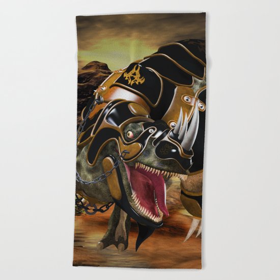 T-Rex with armor Beach Towel