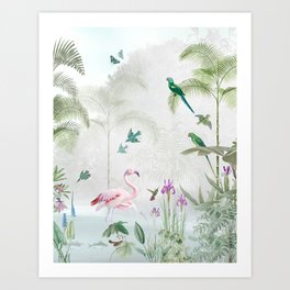 Tropical forest flamingo Art Print